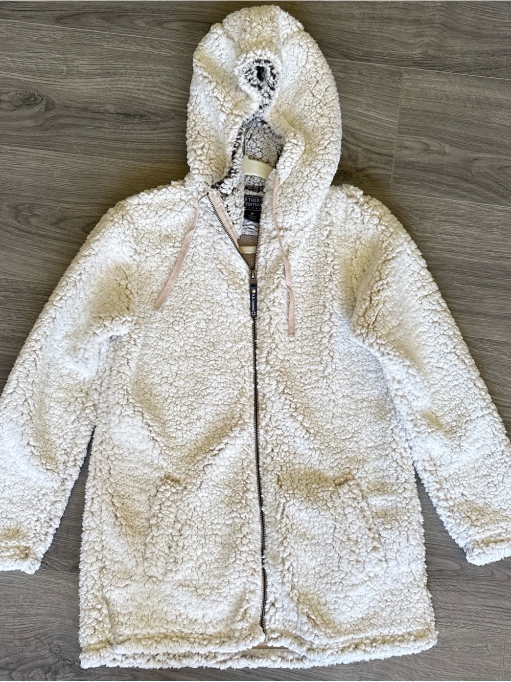 Kids' Cream Sherpa Hooded Zip Jacket